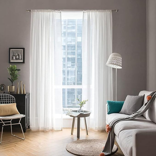MIULEE 2 Panels Solid Color White Sheer Window Curtains Elegant Window Voile Panels/Drapes/Treatment for Bedroom Living Room (54 X 144 Inches White)