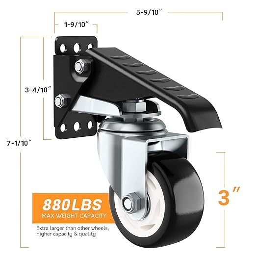 SOLEJAZZ Workbench Casters Wheels 880Lbs Retractable Casters Set of 4 Heavy - Image 3