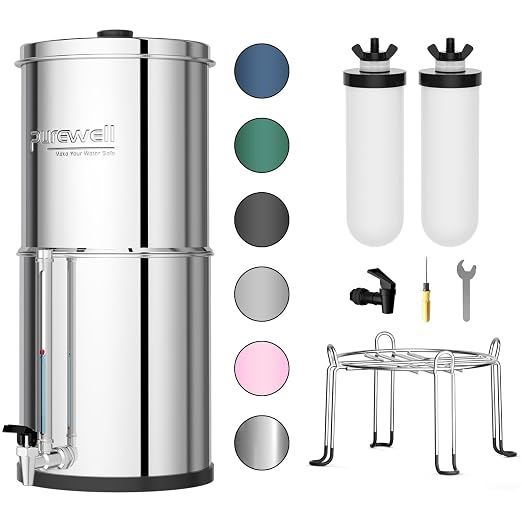 Purewell 3-Stage Gravity Fed Water Filter System, 2.25 Gallon Stainless Steel by Purewell