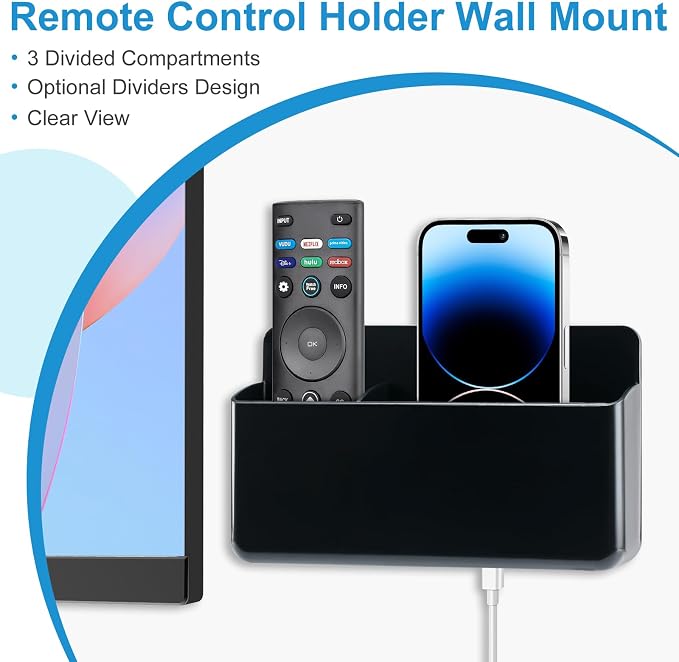 3 Slot Adjustable Remote Holder Wall Mount, TV Controller Holder Hollow Bottom - Image 4