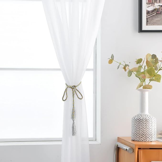 SpaceDresser Basic Rod Pocket Sheer Voile Window Curtain Panels White 1 Pair 2 Panels 70 Width 95 Inch Long for Kitchen Bedroom Children Living Room Yard(White,70 W x 96 L)