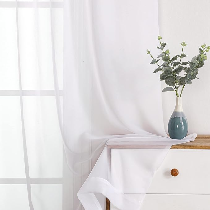 OWENIE Sheer Curtains 84 Inches Long 2 Panels Set, Sheer White Curtains for Living Room Bedroom 59 Inch Extra Wide, Modern Voile Filmy Rod Pocket Drapes, 2 Pcs, Each 59 W x 84L, White
