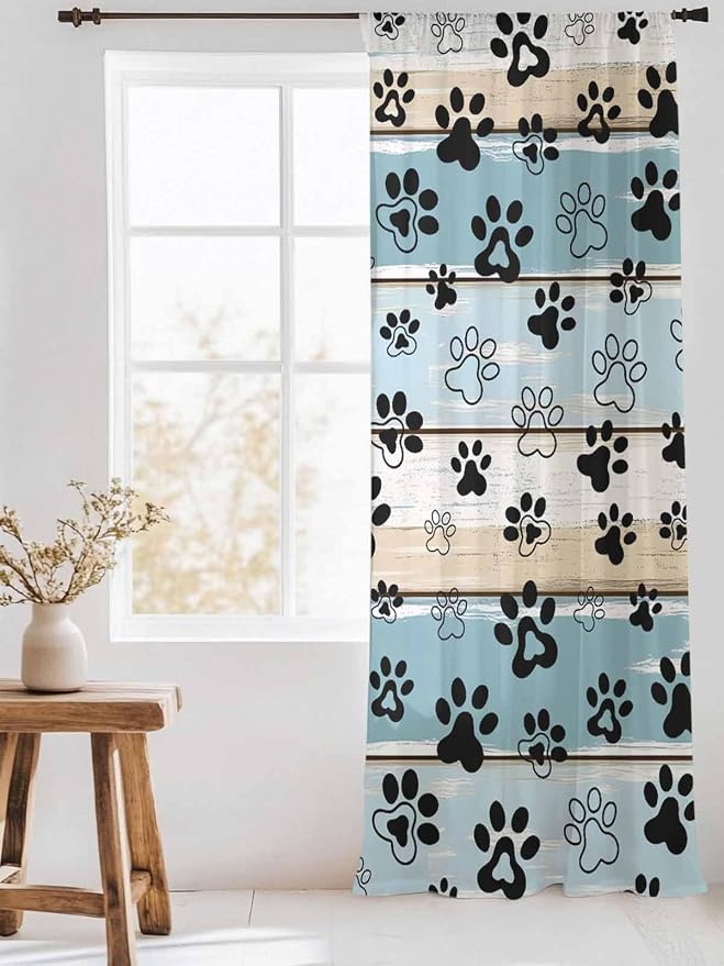 Sheer Curtains 84 Inches Long, Vintage Farmhouse Country Wood Grain Privacy - Image 3