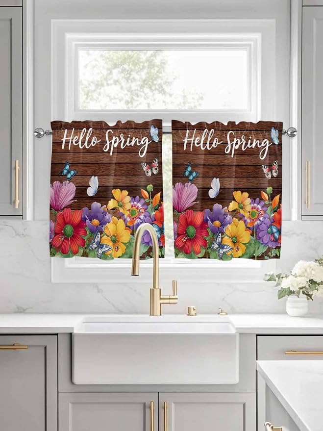 Spring Flowers Half Window Curtain 36 Inches Long, Watercolor Farmhouse - Image 3