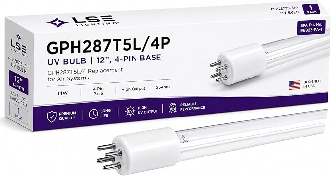 LSE Lighting GPH287T5L/4P UV Bulb – 12" Ultraviolet Germicidal Lamp, 4-Pin Base by LSE+Lighting%C2%AE