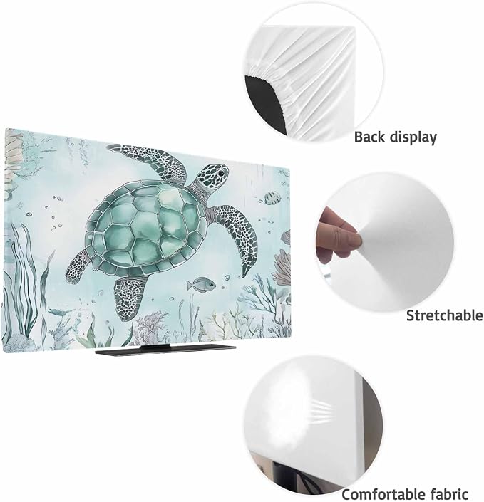 Sea Turtle Ocean Seaweed Cyan Indoor TV Cover, Elastic TV Screen Protector Fish - Image 7