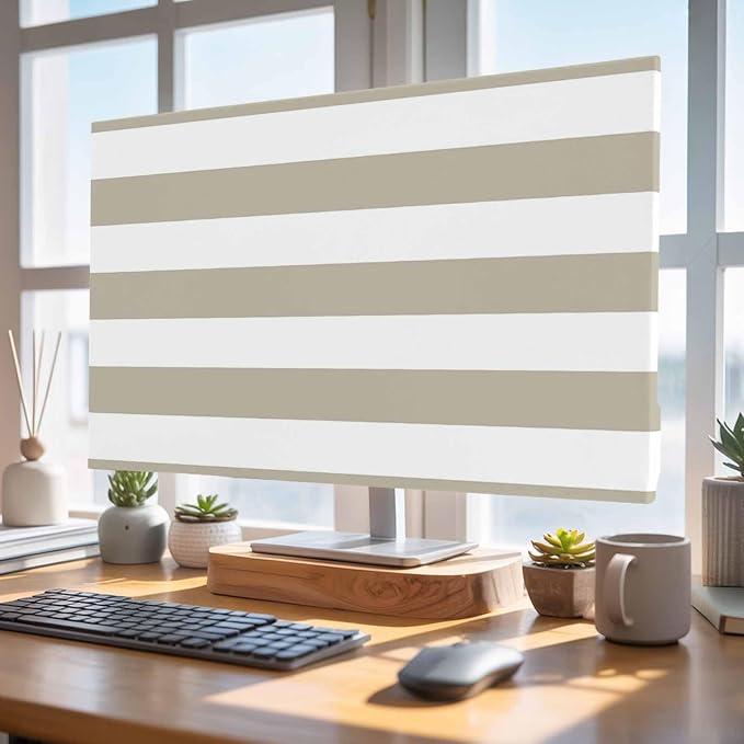 Beige and White Stripe Indoor TV Cover, Elastic TV Screen Protector Rustic - Image 5