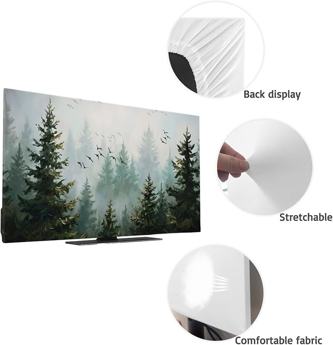 Misty Forest Green Indoor TV Cover, Elastic TV Screen Protector Bird Jungle - Image 7