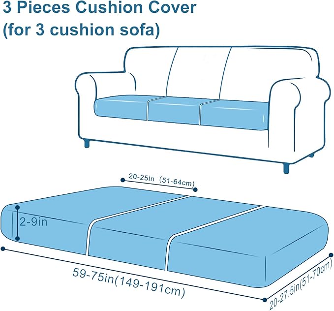 Smiry Printed Couch Cushion Covers, Stretch Soft Couch Covers for Sofa, Washable Non-Slip Sofa Slipcover Furniture Protector for Indoor and Outdoor (3 Pack, Blue Green)