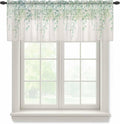 Green Leaf Sheer Valance Curtains, Eucalyptus Leaves Vintage Linen Texture by Houseown