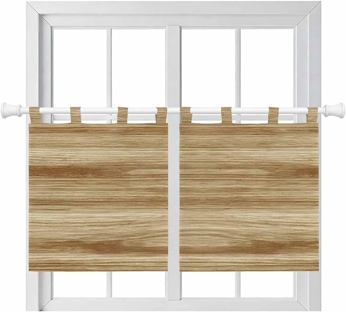 Light Brown Wood Grain Kitchen Curtains 36 Inch Length, Small Window Curtains by Unknown