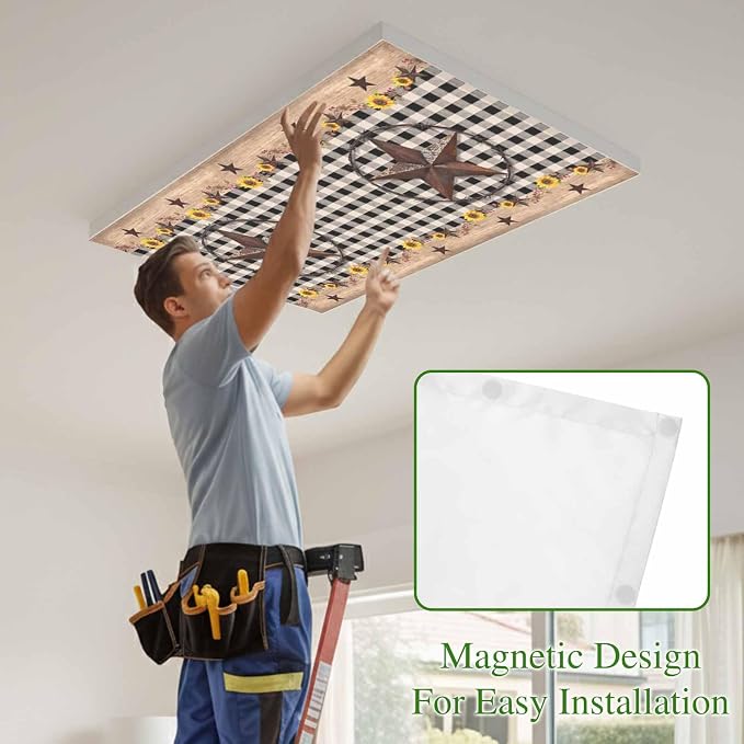 2 Pack Texas Star Fluorescent Light Covers Country Star Sunflower Vintage Plaid - Image 3
