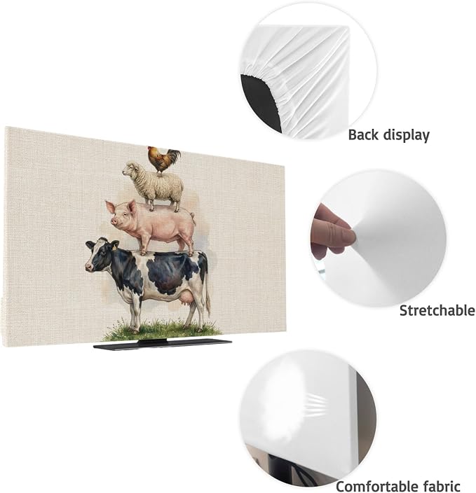 Rustic Cow Pig Sheep Rooster Indoor TV Cover, Elastic TV Screen Protector Farm - Image 7