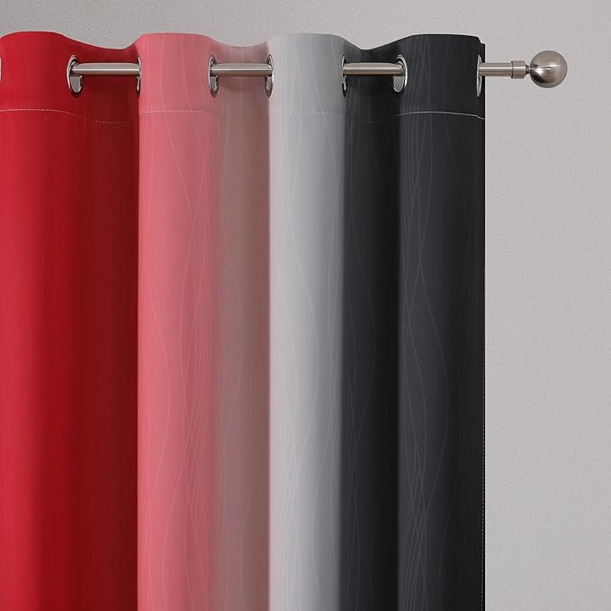 Black and Red 100% Blackout Curtains 84 Inches Long, Ombre Blackout Drapes for Bedroom, Full Light Blocking Thermal Insulated Gradient Grommet Curtain Drapes for Living Room, 52x84 Inch, 2 Panels