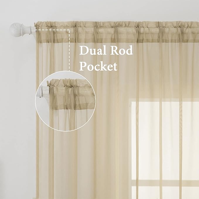 MIULEE 2 Panels Solid Color Sheer Window Curtains Elegant Window Voile Panels/Drapes/Treatment for Bedroom Living Room (54X63 Inches Beige)