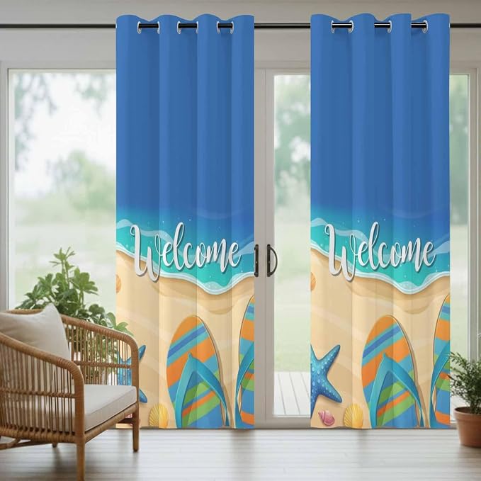 Summer Outdoor Curtains for Patio Beach Slippers Plumeria Waterproof Outside - Image 6