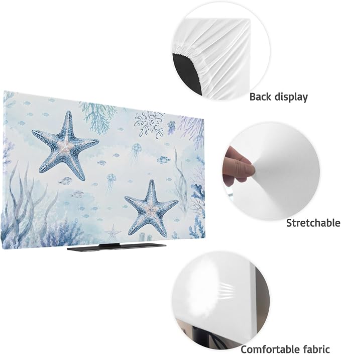 Sea Blue Starfish Coral Indoor TV Cover, Elastic TV Screen Protector Coastal - Image 7