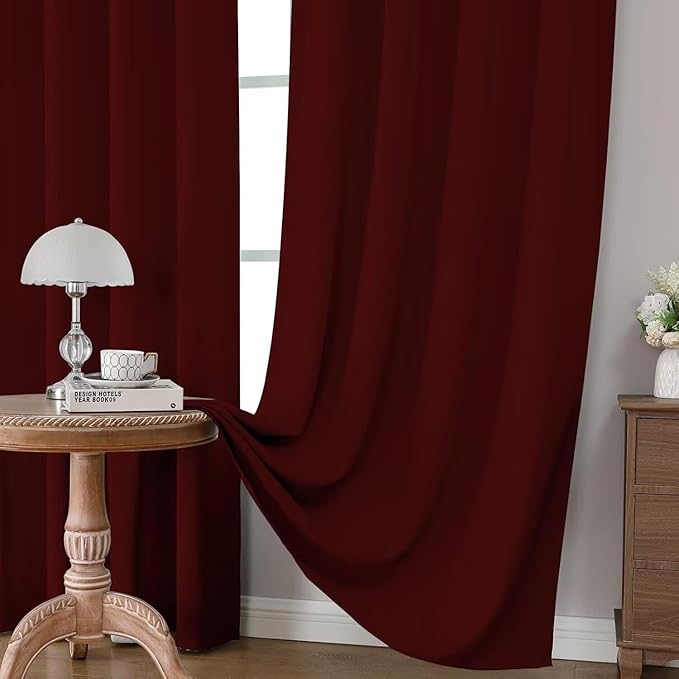Joydeco Blackout Curtains for Bedroom 108 inch Long 2 Panels, Thermal Insulated Room Darkening Curtains with Grommets, Soft Window Drapes for Living Room (W52 x L108 Inch, Burgundy Red)
