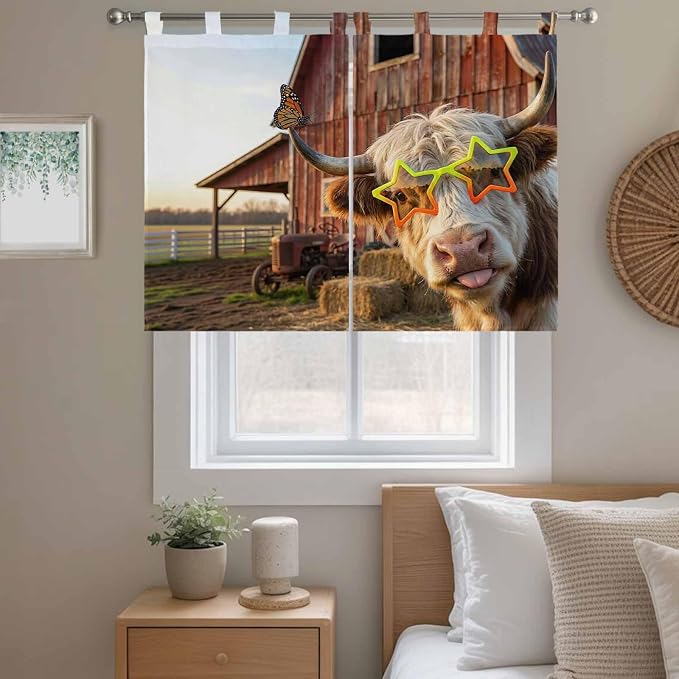 Farm Yaks Kitchen Curtains 45 Inch Length, Short Cafe Window Curtains Tab Top - Image 9