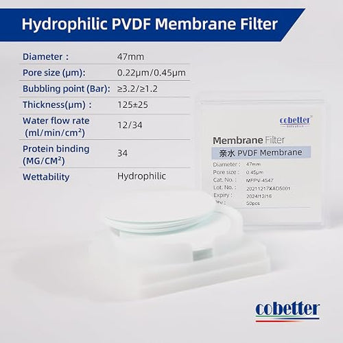 100 Pieces/Pack PVDF Disc Membrane Filters Hydrophilic 47mm Diameter 0.22µm - Image 2