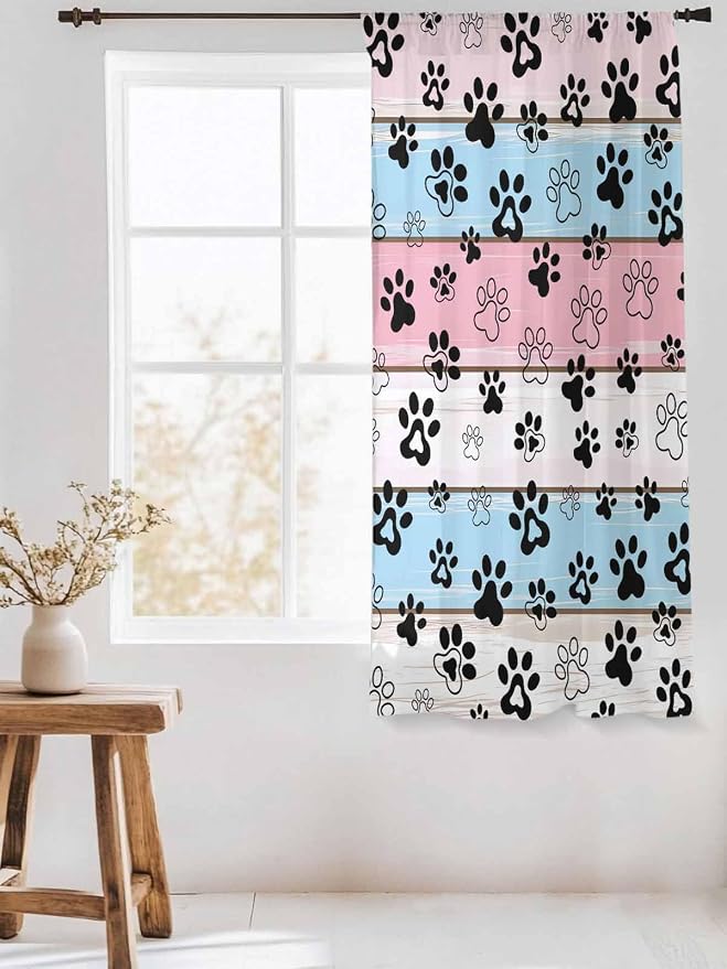 Sheer Curtains 72 Inches Long, Vintage Farmhouse Wooden Grain Privacy Voile - Image 3