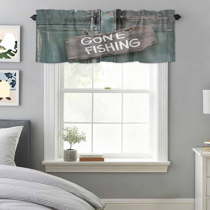 Gone Fishing Valances for Windows, Bronze Wood Grain Kitchen Valance Light - Image 3
