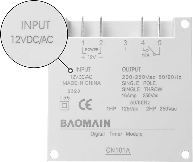 Baomain Time Switch Relay, Digital LCD Programmable Timer, 12V DC/AC Input - Image 2