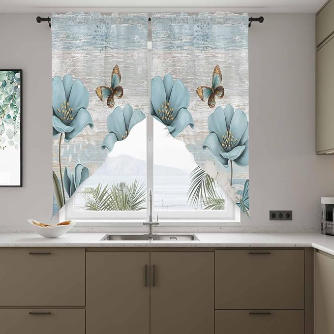 Spring Floral Swag Valances for Windows, Vintage Tulips Flower Butterfly Retro - Image 8