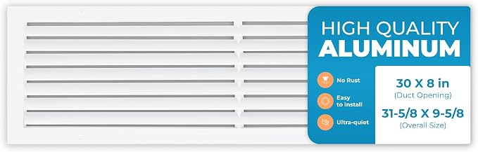 Rustproof 30 x 8 Inch Aluminum Vent Cover – Quiet Return Air Grille by Air360