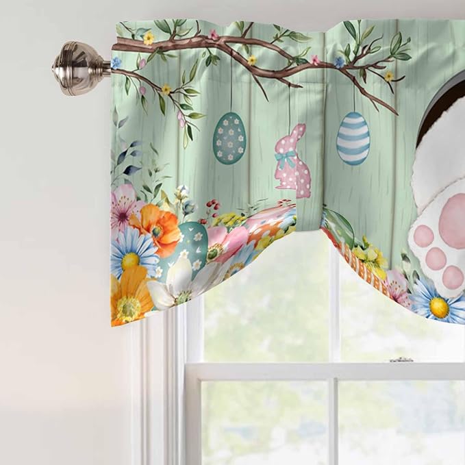 Easter Tie Up Valance Curtains for Windows, Kitchen Curtains Window Shades - Image 4