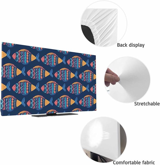 Ethnic Style Ocean Fish Indoor TV Cover, Elastic TV Screen Protector Watercolor - Image 7
