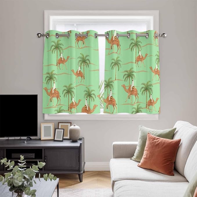 2 Panel Kitchen Cafe Curtains, Desert Camels Sunlight Filtering Nature Air - Image 5