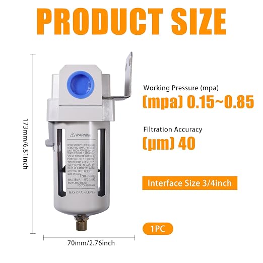 3/4 inch NPT Compressed Air Filter Manual Drain Regulator Brass Filter Element - Image 2