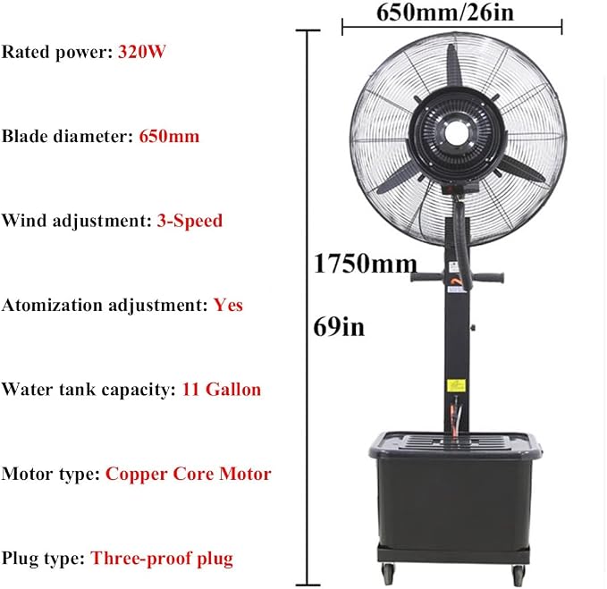 Outdoor Misting Fan, Metal High Velocity Oscillating Pedestal Fan - Image 8