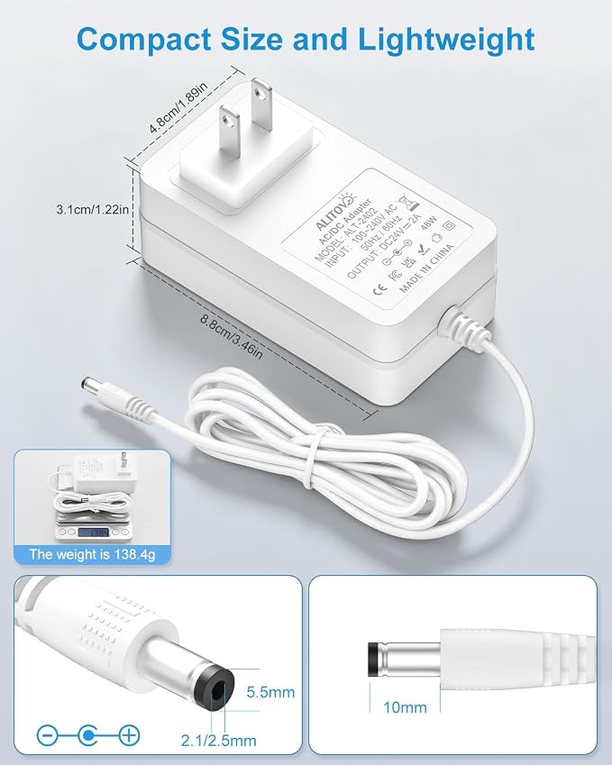 ALITOVE 24V Power Supply 2A AC/DC Adapter 100~240V 50-60hz to DC 24 Volt Power - Image 3