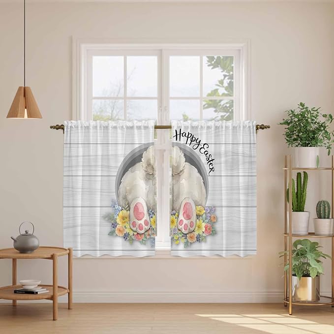 Easter Bunny Kitchen Curtains 45 Inch Long 2 Panel Set, Rod Pocket Window - Image 3
