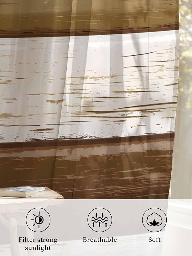 Sheer Curtains 54 Inch Length, Wood Grain Brown Semi Sheer Curtains Light - Image 6