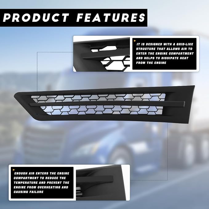 Pair Black Cascadia Hood Side Grille Air Intake Vent Replacement - Image 5