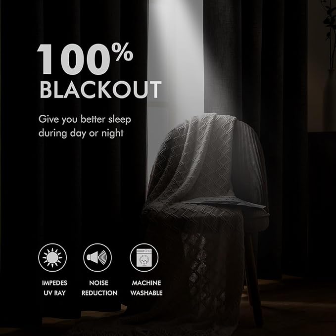 MIULEE Linen Textured Curtains for Bedroom Solid 100% Blackout Thermal Insulated Midnight Blue Grommet Room Darkening Curtains & Drapes Luxury Decor for Living Room Nursery 52 x 63 Inch (2 Panels)