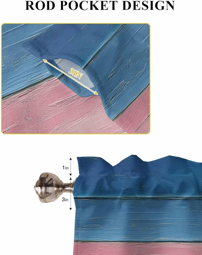 Blue Pink Brown Gradient Wood Grain Window Valance Curtains, Vintage Wood Board - Image 7