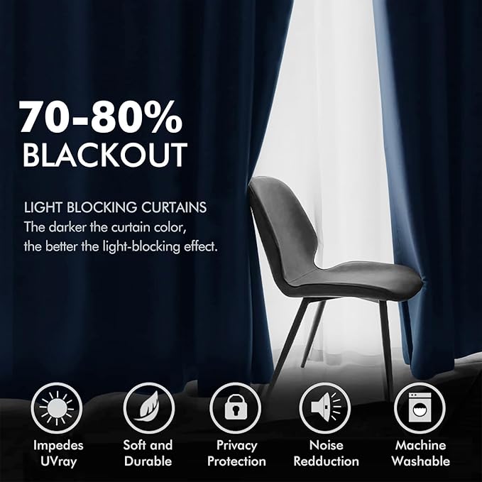 MIULEE 90 Inches Velvet Curtains Navy Blue Elegant Grommet Curtains Thermal Insulated Soundproof Room Darkening Curtains/Drapes for Classical Living Room Bedroom 52 x 90 Inch 2 Panels