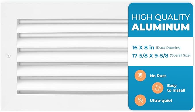Aluminum 16 x 8 Inch Cold Air Return Vent Cover, Rustproof AC Transfer Grille – by Air360