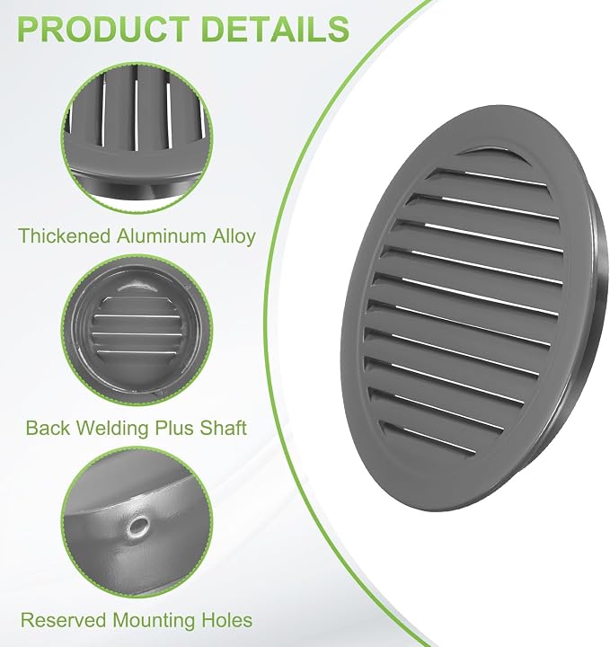 PATIKIL 11" Round Air Vent, Louver Grille Cover Aluminum Alloy Soffit Vent HVAC - Image 3