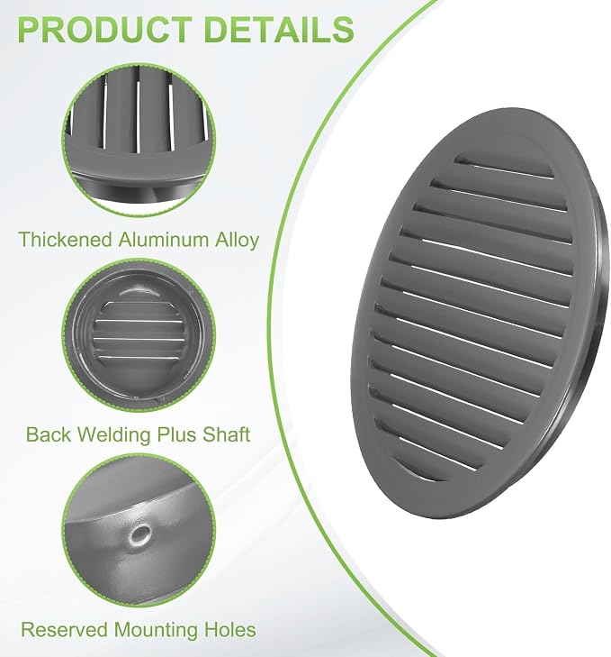 PATIKIL 14" Round Air Vent, Louver Grille Cover Aluminum Alloy Soffit Vent HVAC - Image 3