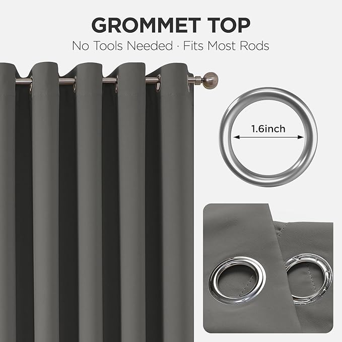 Joydeco Blackout Patio Sliding Door Curtains 84 Inches Long, Grommet Privacy Room Divider Curtains, Extra Wide Thermal Blackout Drapes for Bedroom Living Room (Light Grey, 100Wx84L, 1 Panel)