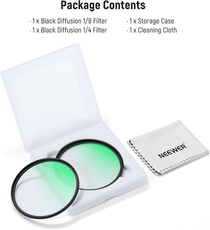 NEEWER 58mm 1/4 & 1/8 Black Diffusion Camera Lens Filter 2 Pack Set, Dreamy - Image 8