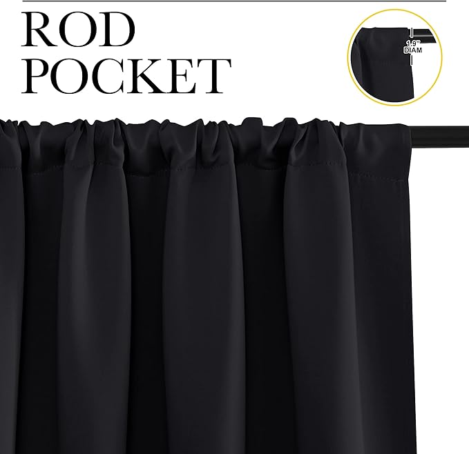 NICETOWN Living Room Blackout Shades - All Season Rod Pocket Thermal Insulated Solid Blackout Curtains/Drapes for Living Room (Set of 2, 42 inches by 84 Inch, Black)