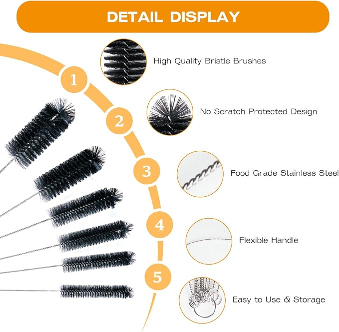 Brush Family Straw Cleaner Brush Set, 6 Piece 12" Long Pipe Tube Bottle Brushes - Image 5