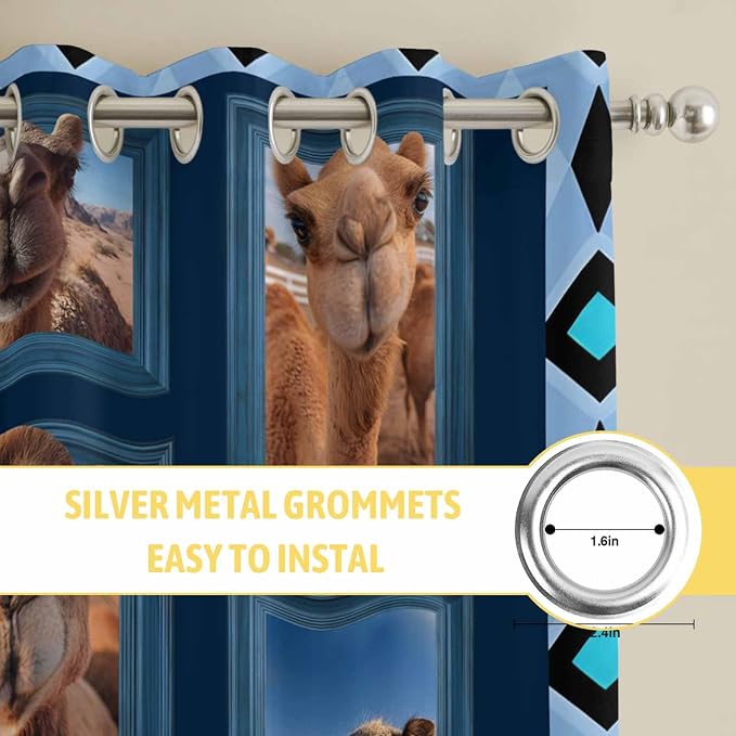 2 Panel Kitchen Cafe Curtains, Desert Camels Sunlight Filtering Nature Air - Image 7