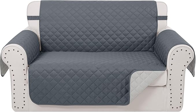 Reversible Loveseat Sofa Covers Couch Cover Furniture Protector(Loveseat Small,Dark Blue/Light Grey)